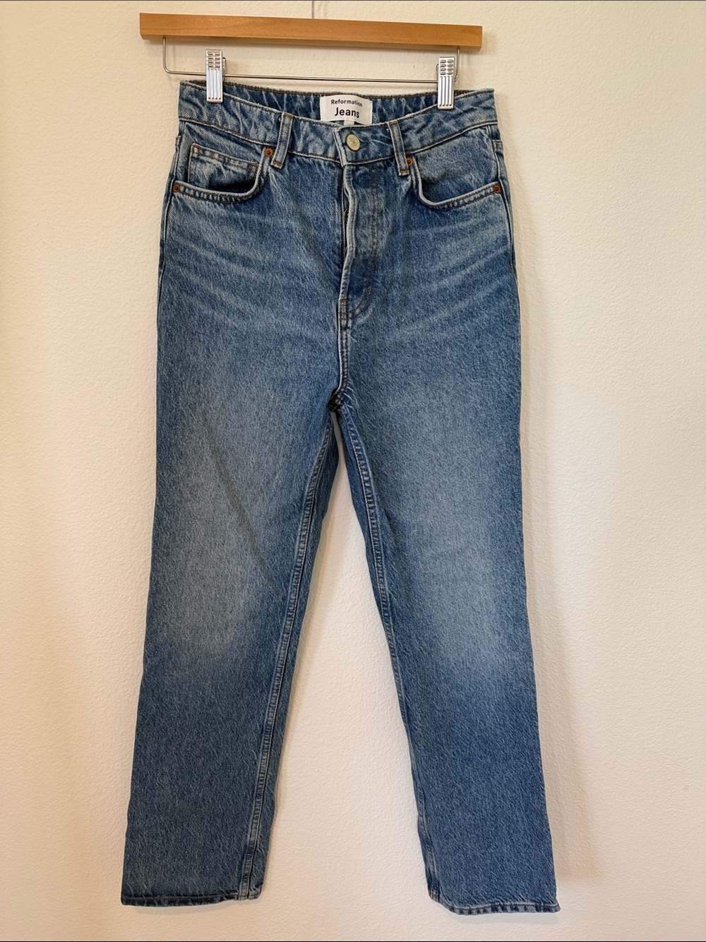 Reformation Cynthia High Rise Straight-Leg Jeans in Medium Blue 26